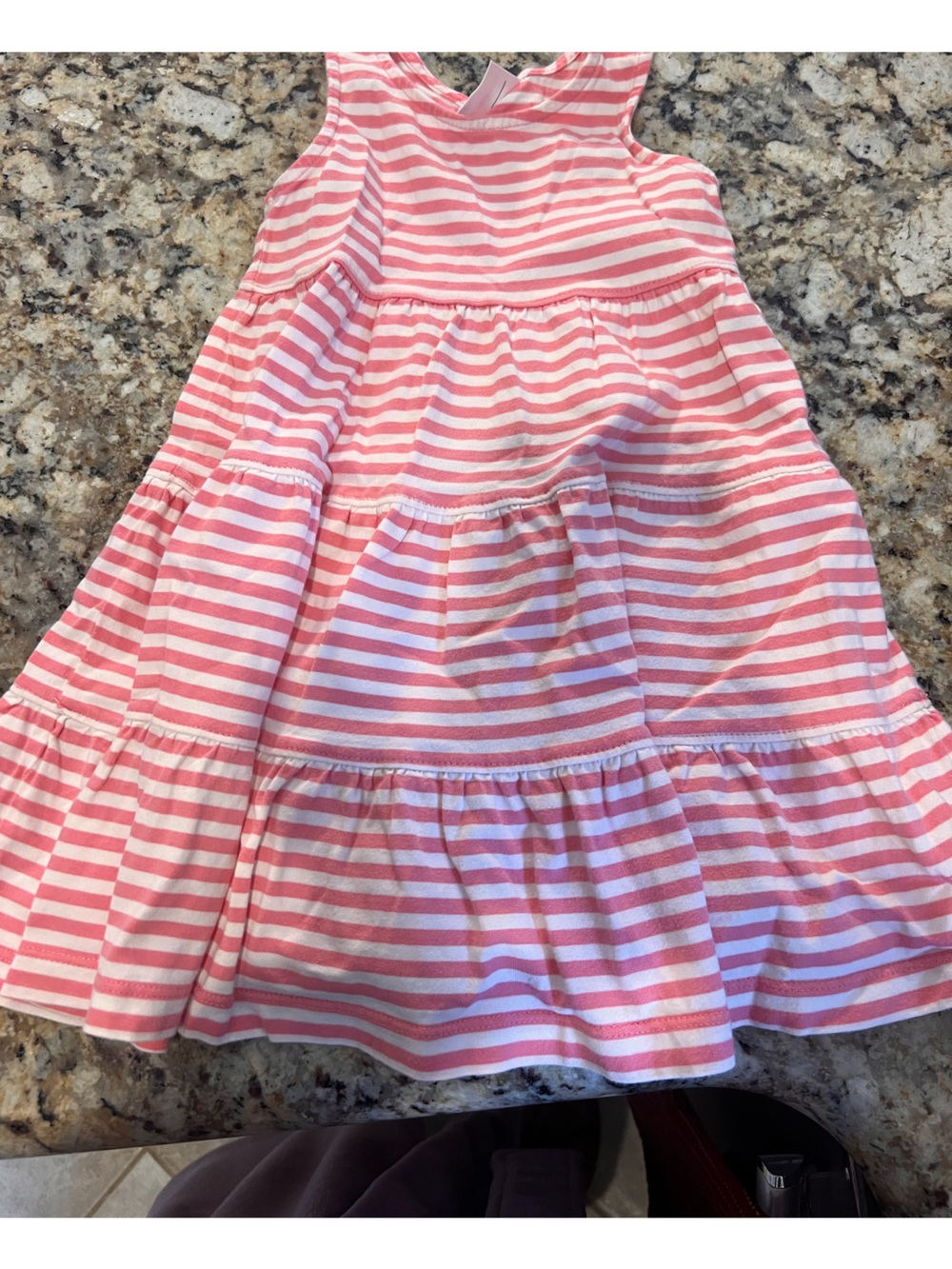 Hanna Andersson Pink and White Striped Tiered Dress size 90